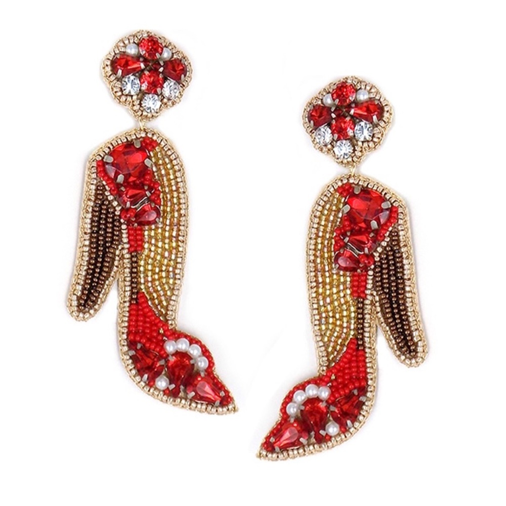 Red seedbead high heel earrings
